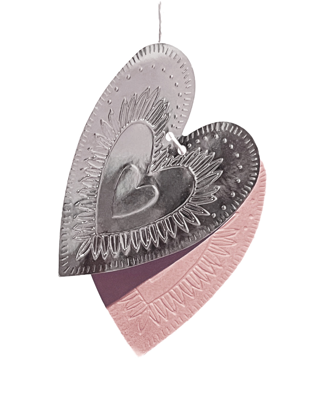Faux-Tin Heart Bunting - reversible - light dusty pink