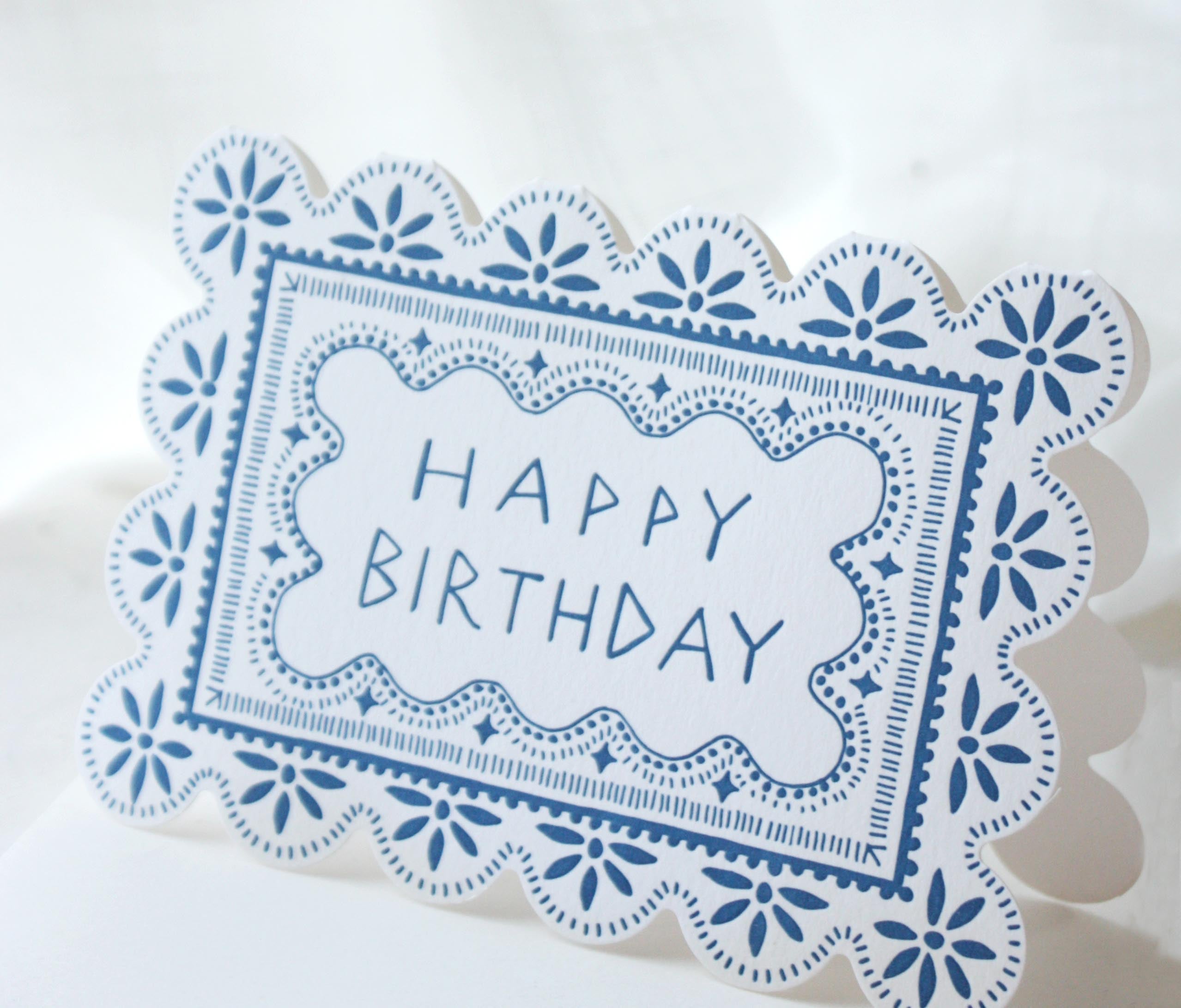 Happy Birthday - Folk Biscuit Greeting Card