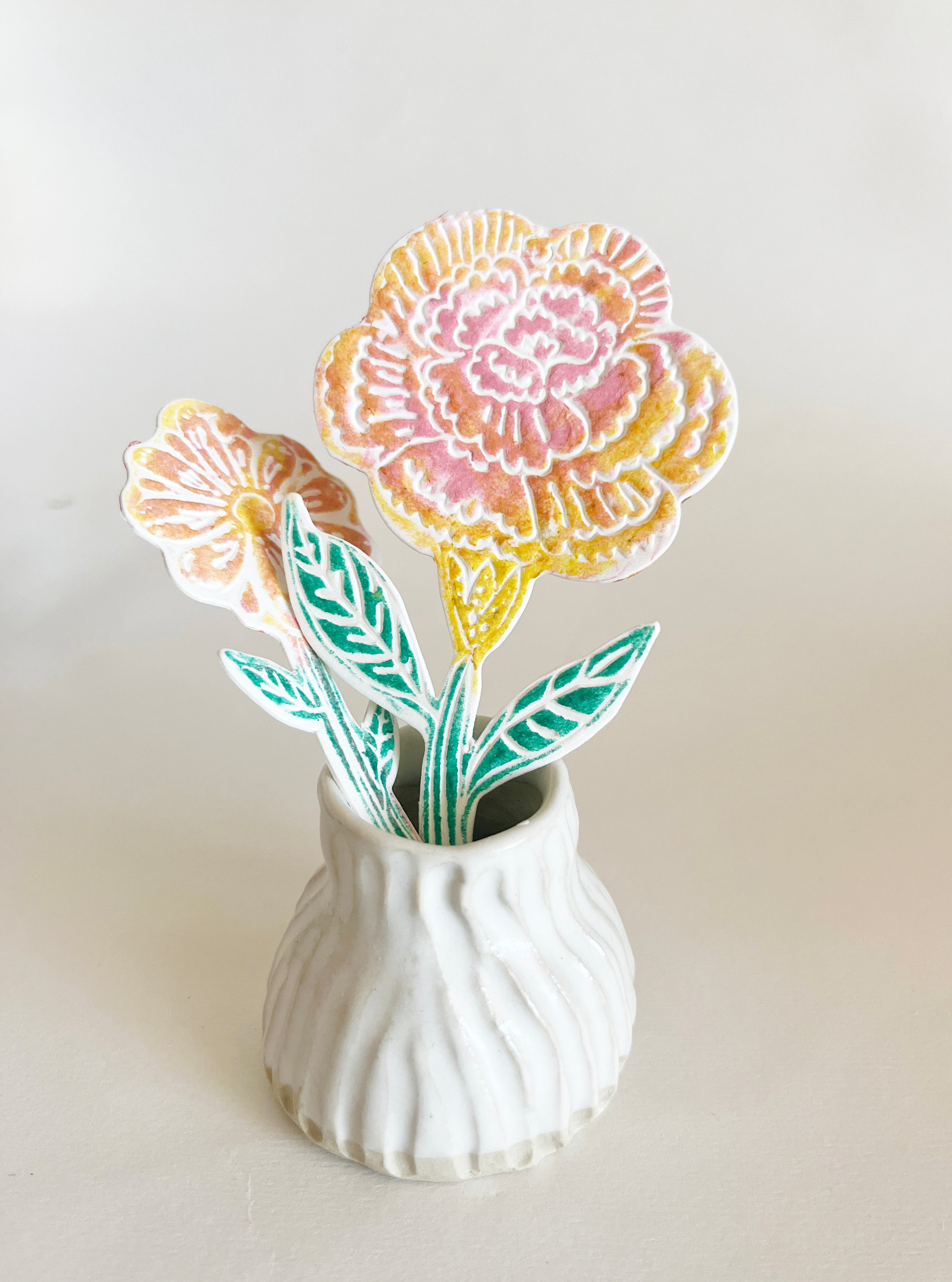 Flower (Carnation) - Ornament -  White set of 3